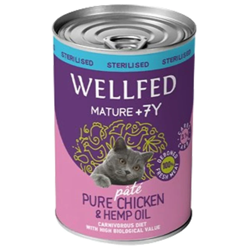 Wellfed Mature 7+ Sterilised Κοτόπουλο & Έλαιο Κάνναβης 400gr