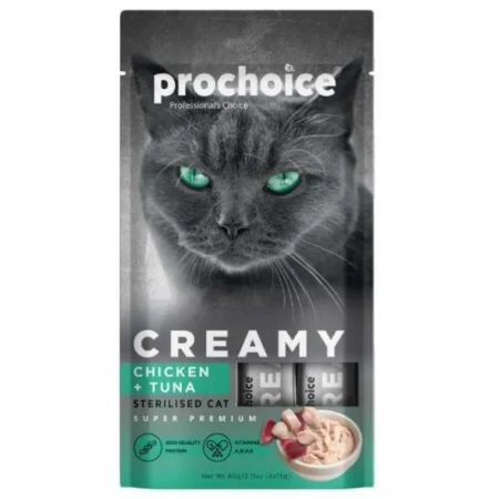 Λιχουδιές Γάτας Prochoice Creamy με Κοτόπουλο και Τόνο 60gr (4x15gr)