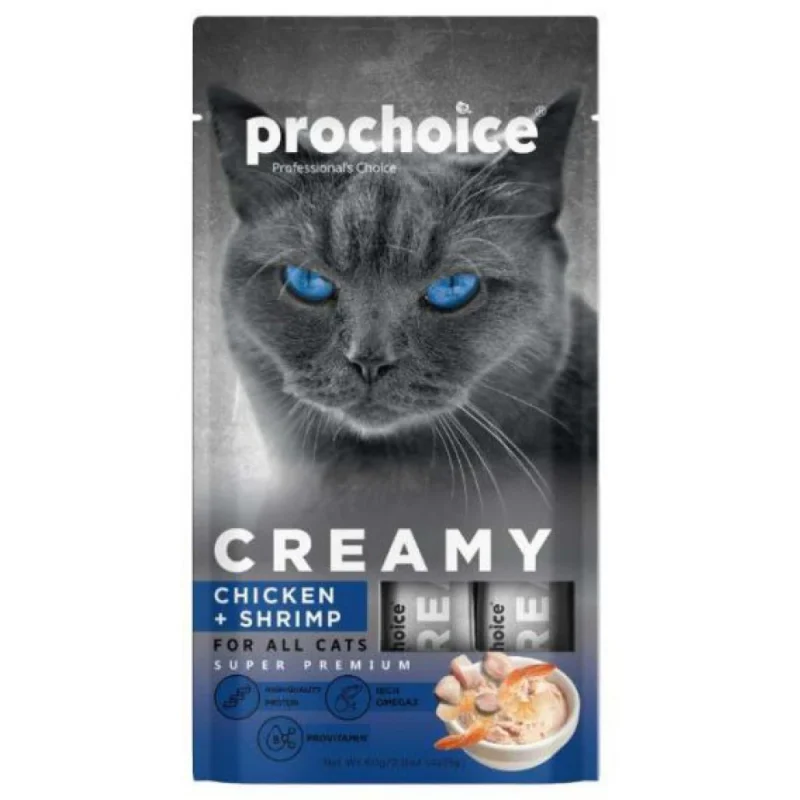 Λιχουδιές Γάτας Prochoice Creamy με Κοτόπουλο και Γαρίδες 60gr (4x15gr)