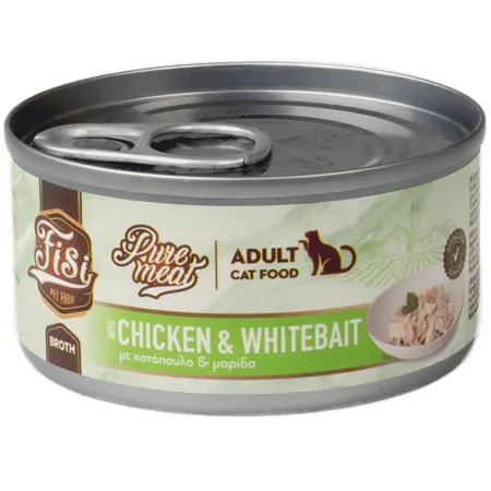 Fisi Pure Meat Cat Adult Κοτόπουλο & Μαρίδα σε Ζωμό 80gr