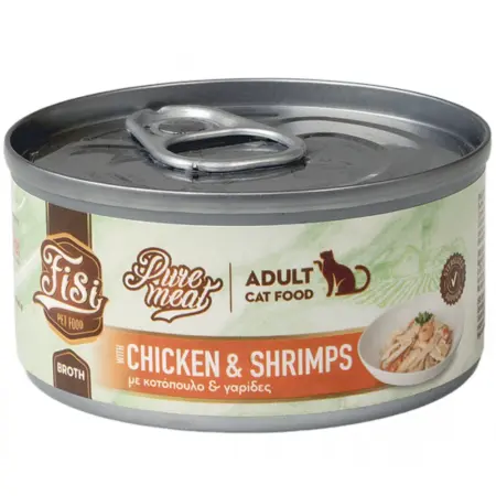 Fisi Pure Meat Cat Adult Κοτόπουλο & Γαρίδες σε Ζωμό 80gr