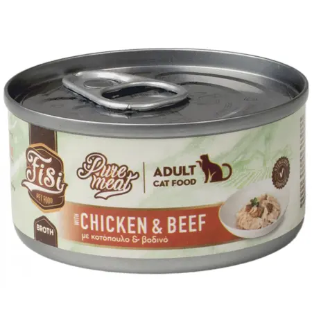 Fisi Pure Meat Cat Adult Κοτόπουλο & Βοδινό σε Ζωμό 80gr