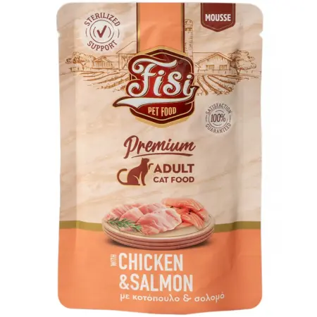 Fisi Pure Meat Cat Adult Mousse Κοτόπουλο & Σολομό 80gr