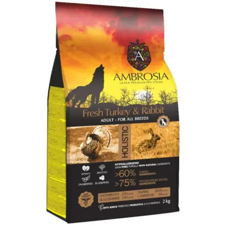 Ambrosia Grain Free Dog Adult Sensitive All Breeds Fresh Turkey & Rabbit 12kg