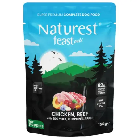 Naturest Pouch Feast Puppy Chicken, Beef & Egg 150gr
